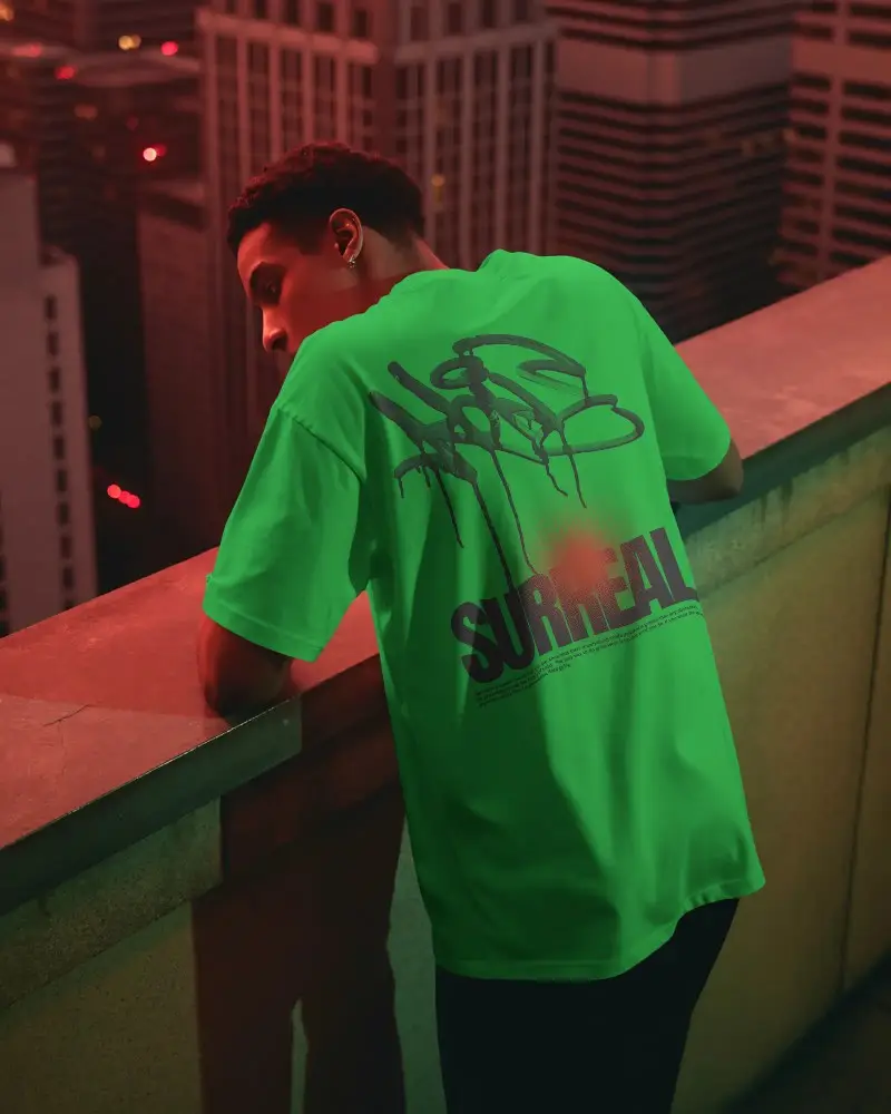 Urban Rooftop Mens Relaxed Fit Tshirt Mockup Stylish Casual Streetwear Fashion Look