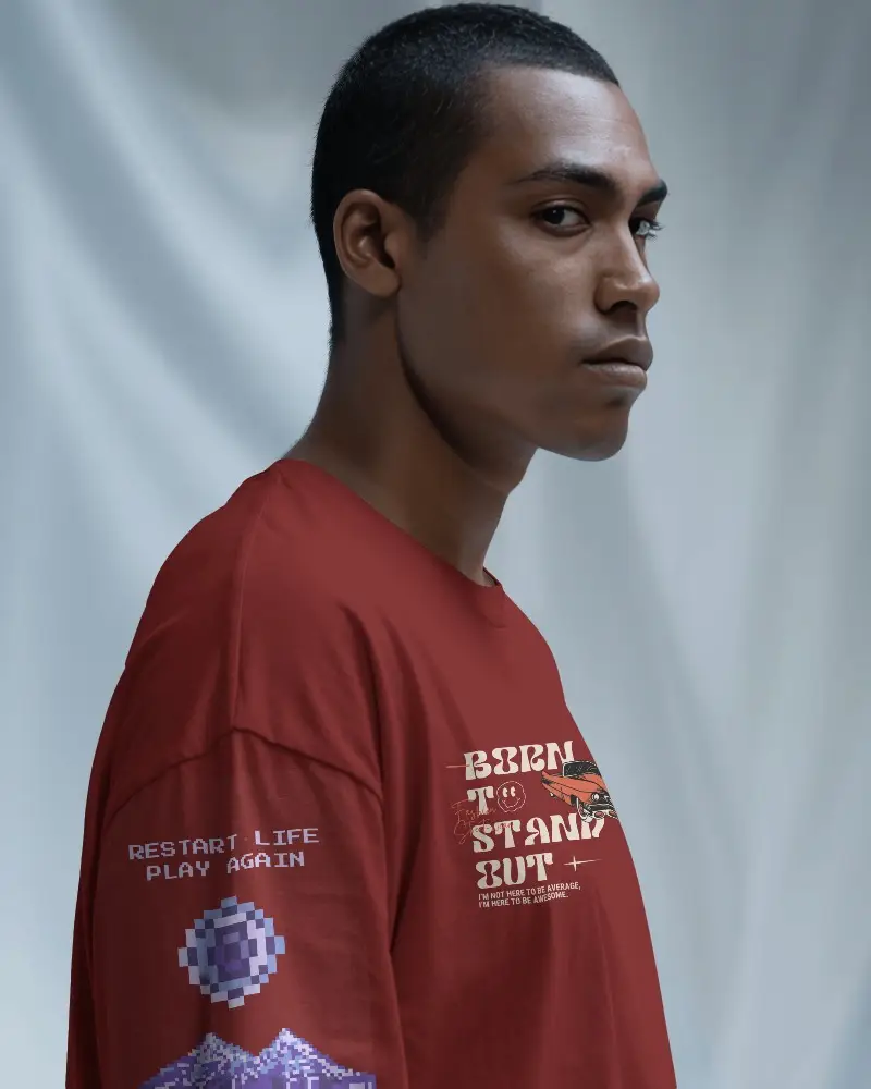 Male Model Wearing Casual Loosefit Tshirt Mockup Minimalist Backdrop Fashion Style