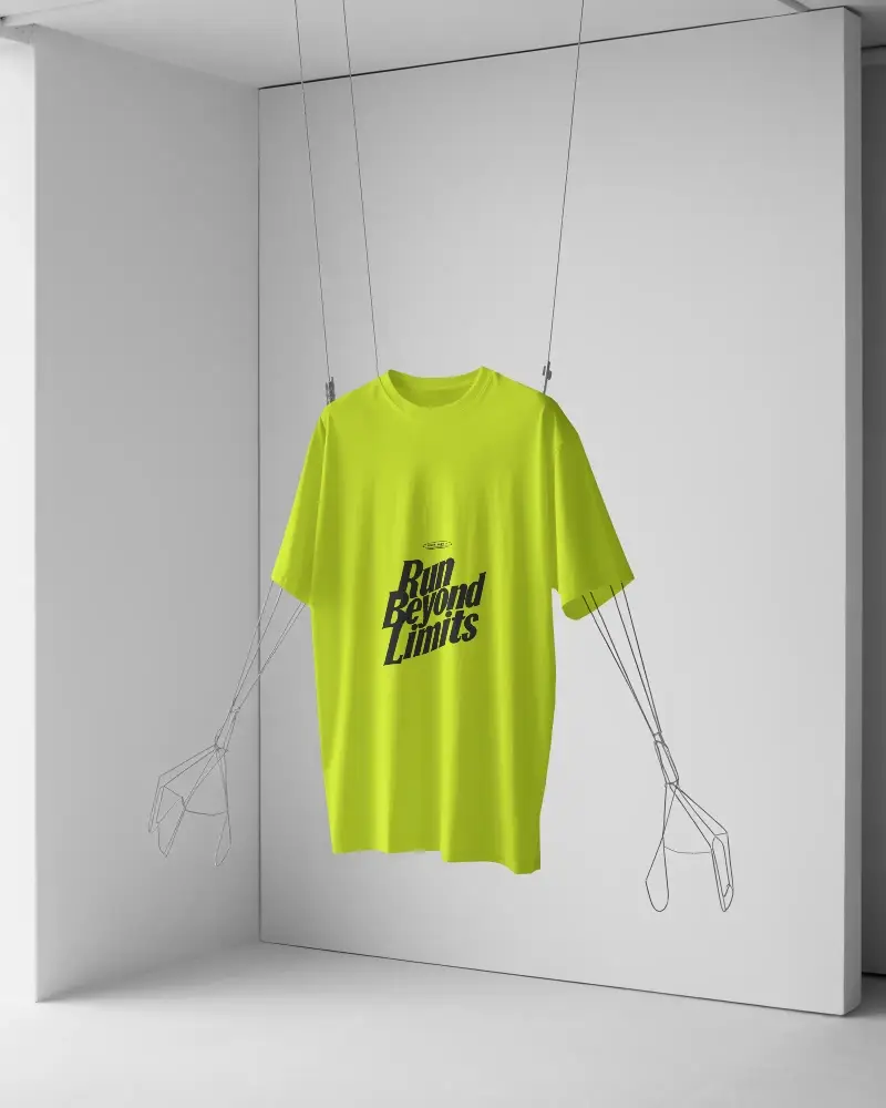 Hanging Tshirt Mockup With Wire Framed Hands Minimalist Display For Apparel Brand Showcase