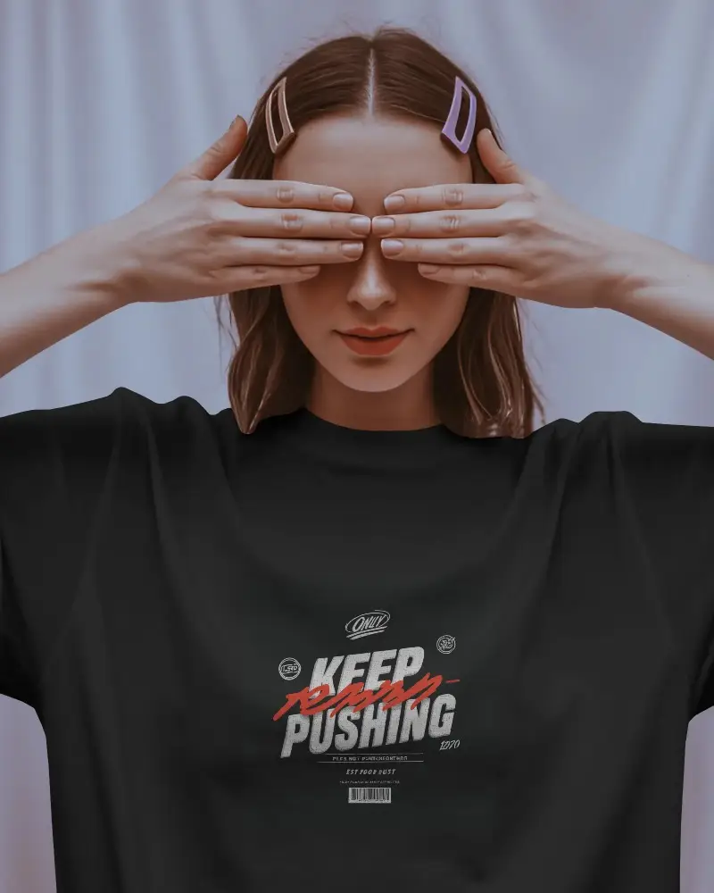 Simple Loose Fit Womens Tshirt Mockup With Hand Covered Eyes For Fashion Design