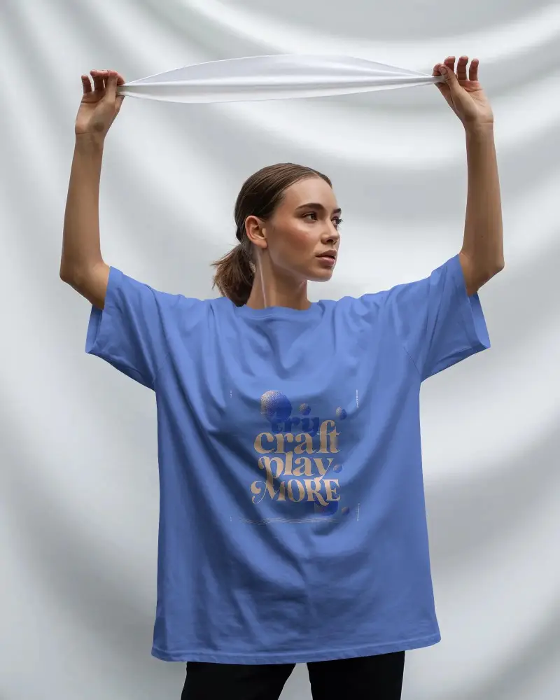 Trendy Basic Oversized Tshirt Mockup Model Posing With Minimalistic Background