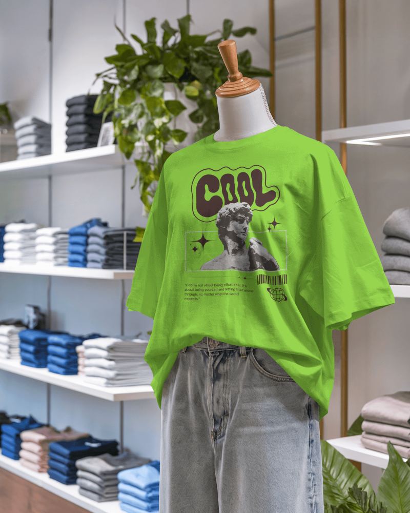 Trendy Shop T Shirt Mockup Mannequin In Modern Retail Space With Casual Jeans And White Tee