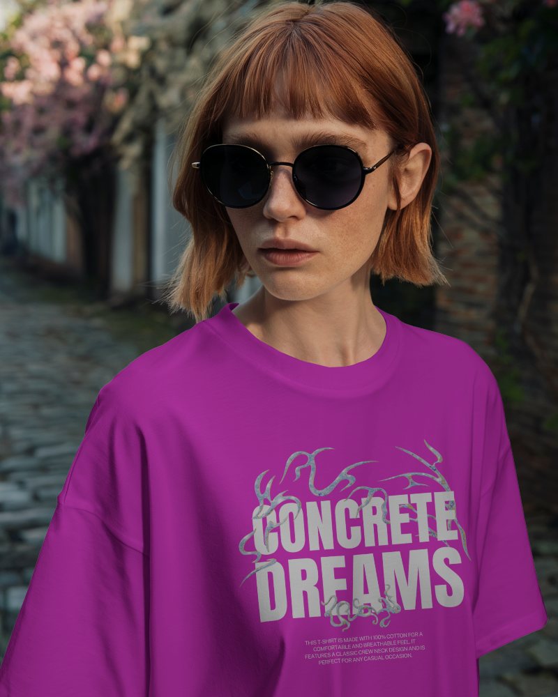 Vintage Alleyway T Shirt Mockup Female Model With Modern Style Contrasting Rustic Background 0589