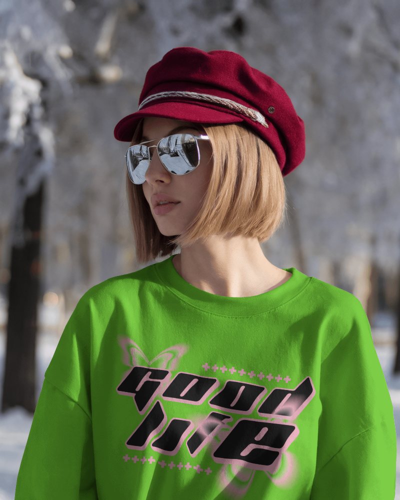Outdoor T Shirt Mockup Female Model In Relaxed Fit With Snow Covered Trees 0617