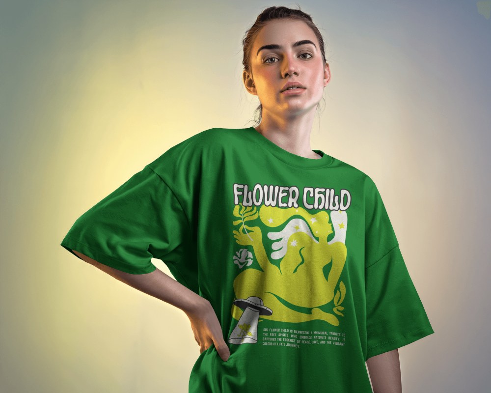 Confident Female Model In Oversized T Shirt Mockup With Dramatic Lighting And Gradient Background Modern And Bold Look 0623