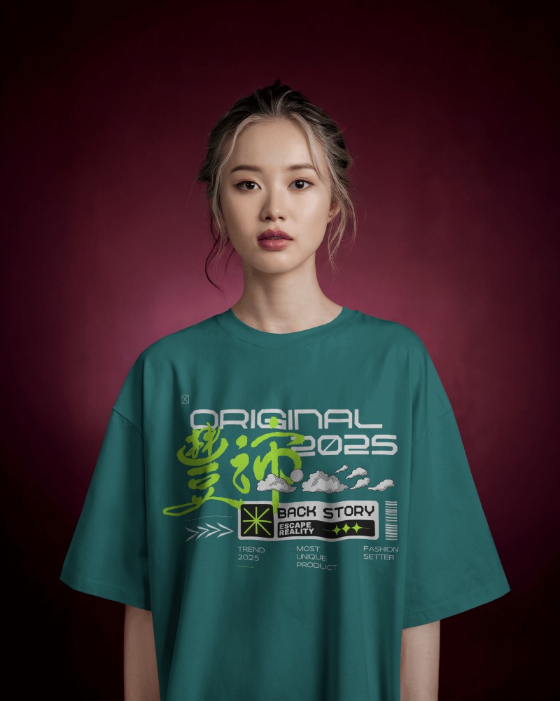 Moody Gradient T Shirt Mockup Female Model Deep Red Background Modern Elegance 0641