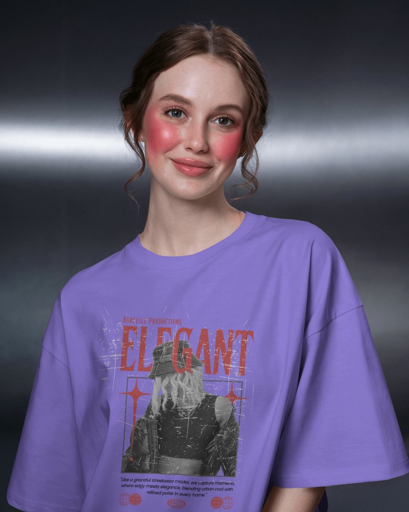 Studio Lit T Shirt Mockup Female Model Smiling Metallic Gradient Background 0643