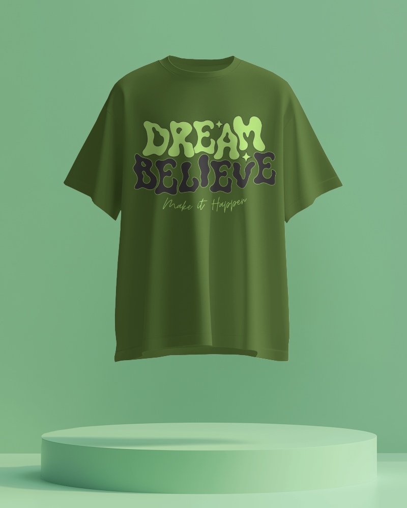 Floating T Shirt Mockup Green Podium Soft Light Modern Minimalist Design 0645