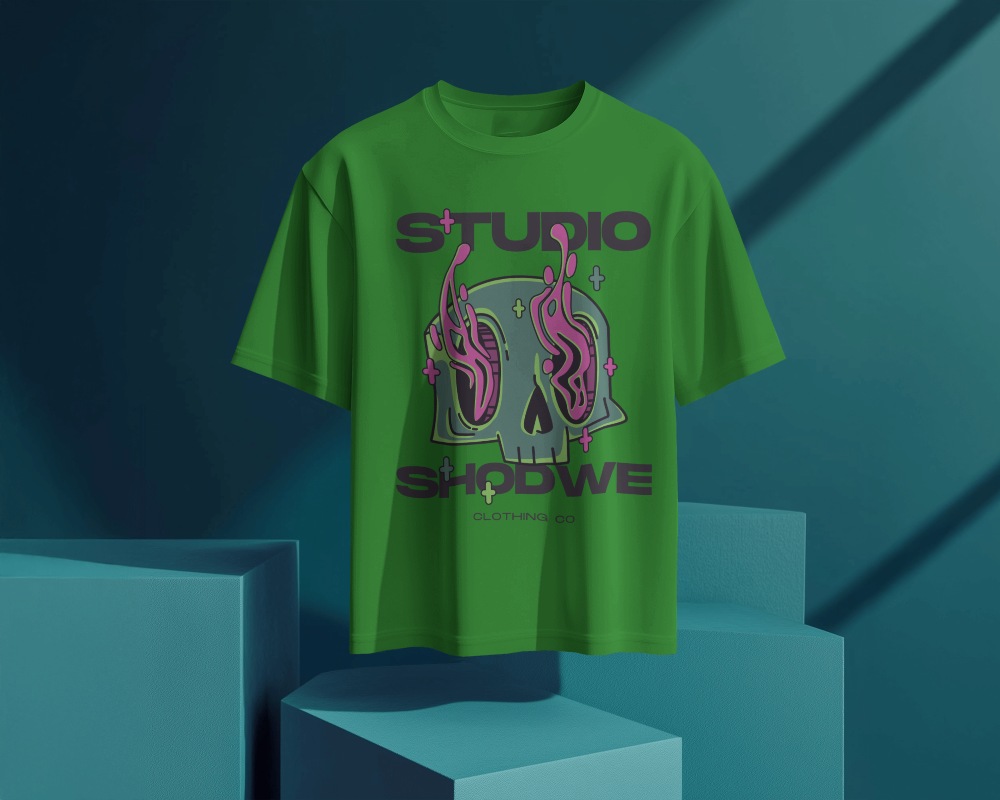 Modern Minimalist T Shirt Mockup Hanging Against Geometric Backdrop Soft Shadows And Stylish Lighting 0649