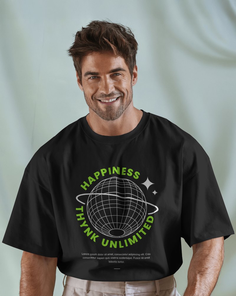 Smiling Male Model T Shirt Mockup Relaxed Fit Soft Draped Fabric Light Background Casual And Confident Look 0652