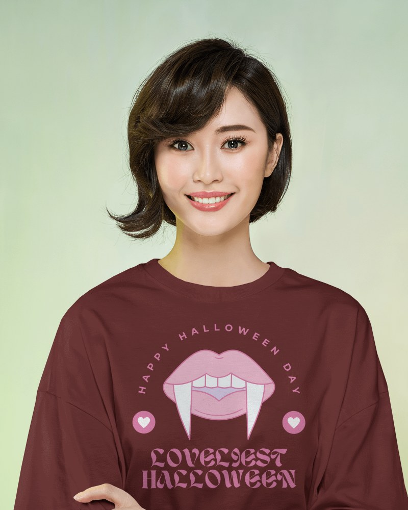 Fresh Soft Light T Shirt Mockup Female Model Smiling In Pastel Green Background Clean And Modern Look 0673