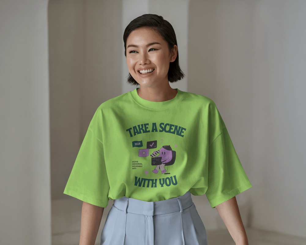 Happy Female Model T Shirt Mockup Modern Architectural Background Soft Natural Lighting Relaxed And Stylish Ambience 0680