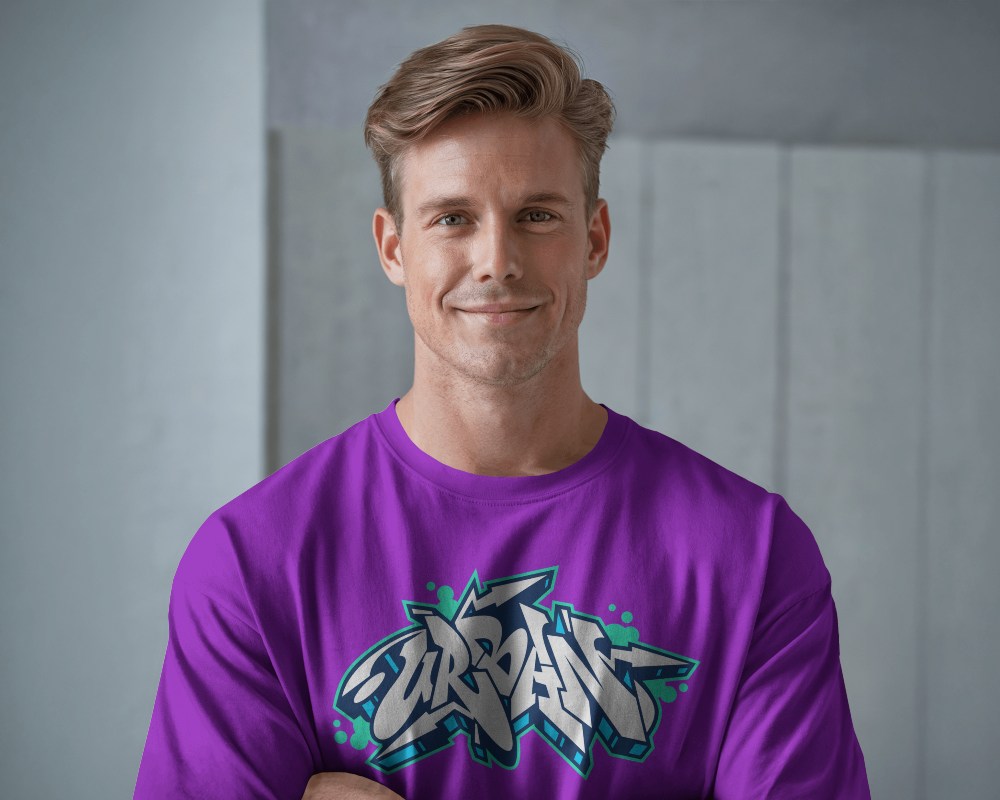 Smiling Male Model T Shirt Mockup Modern Minimalist Background Soft Natural Lighting Casual And Approachable Ambience 0688