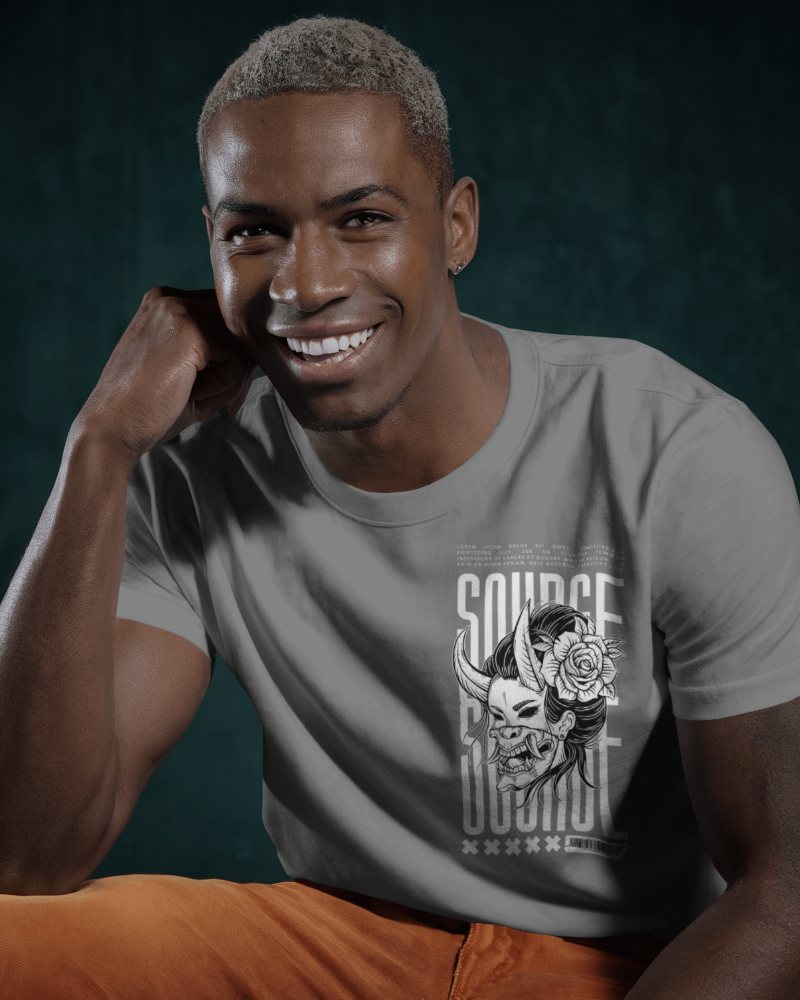 Smiling Male Model T Shirt Mockup Dark Green Background Clean And Modern Minimalist Look 0698