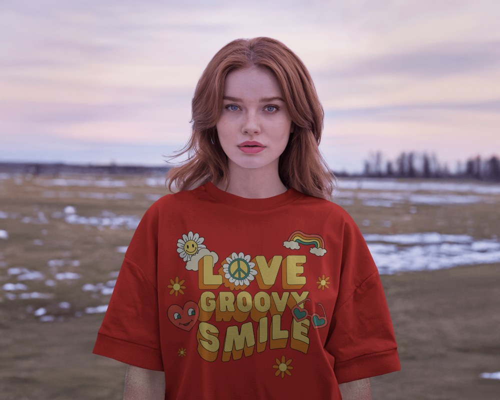 Sunset Outdoor T Shirt Mockup Female Model In Serene Winter Landscape Soft Natural Lighting Calm And Stylish Ambience 0710