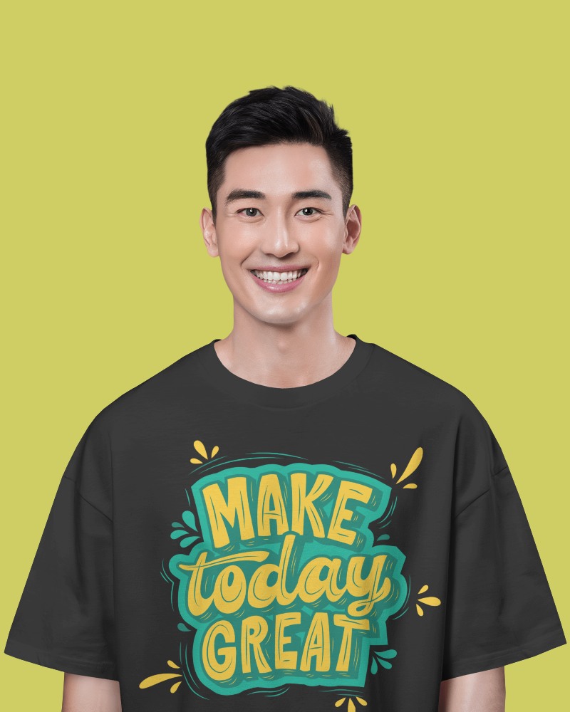 Clean Studio T Shirt Mockup Male Model Smiling Forward On Soft Pastel Background Casual And Inviting 0720