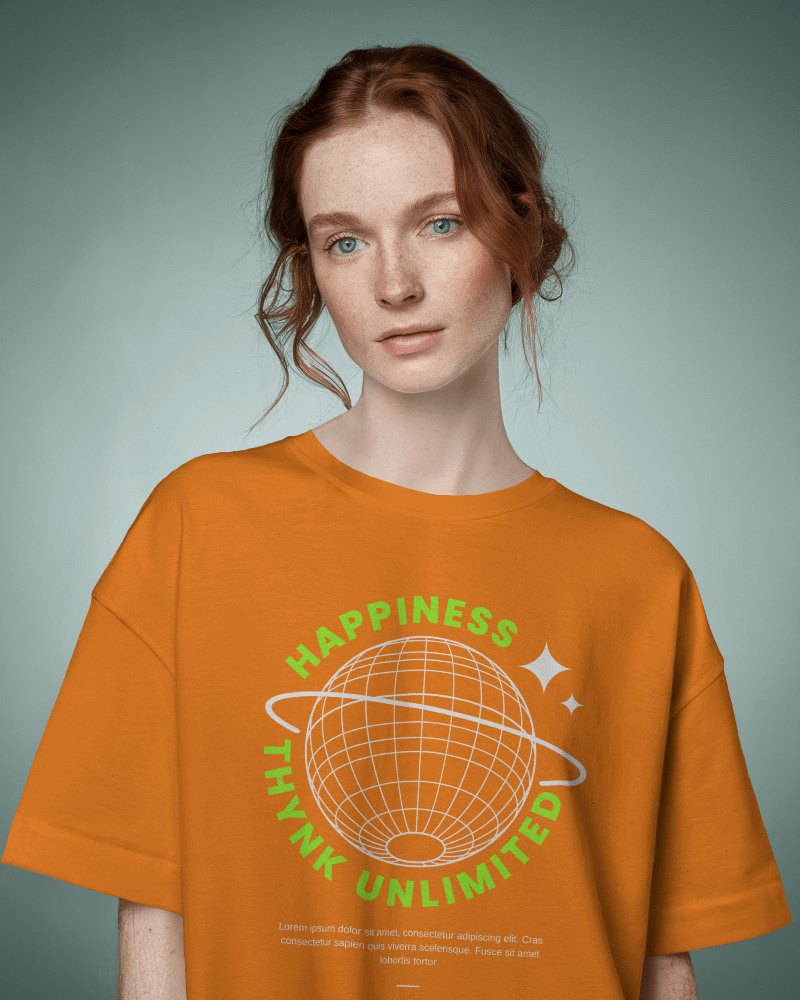 Soft Minimalist T Shirt Mockup Red Haired Female Model With Freckles Serene Mint Green Backdrop Natural And Elegant Aesthetic 0745