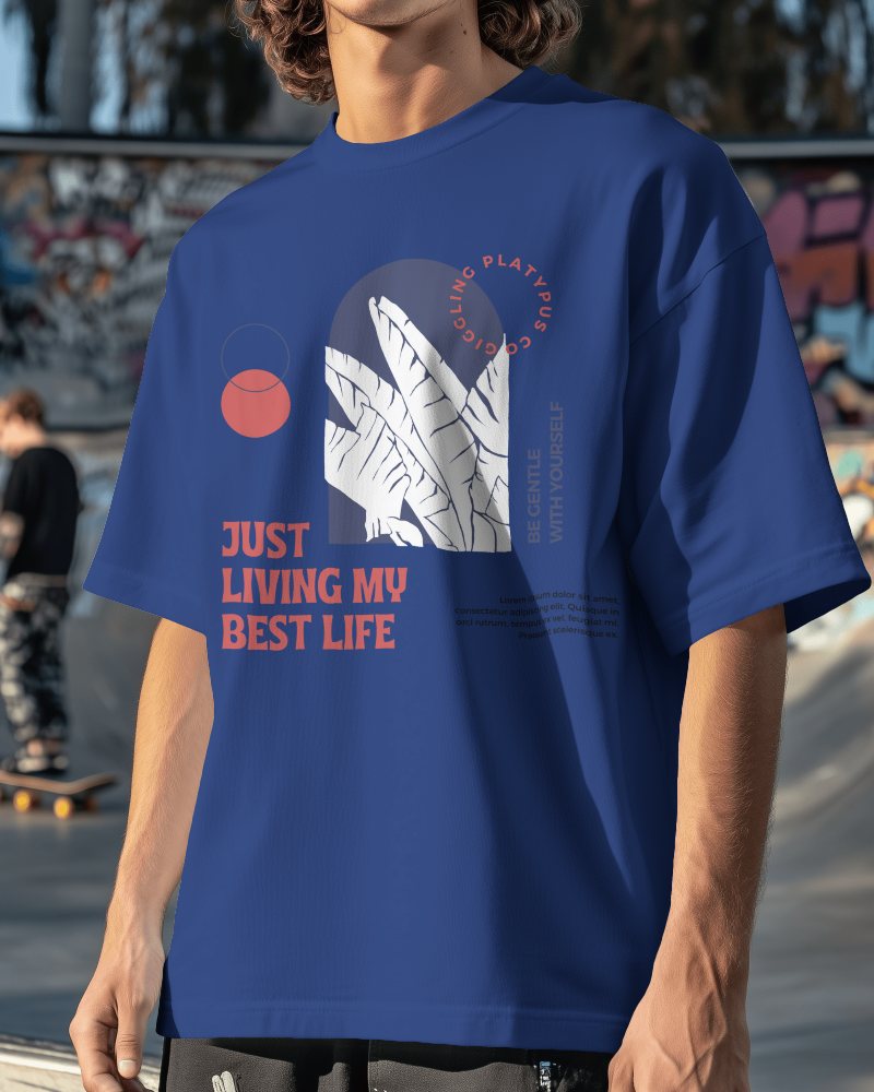Oversized T Shirt Mockup Male Model In Skatepark Graffiti Background Urban Streetwear Vibe 0758