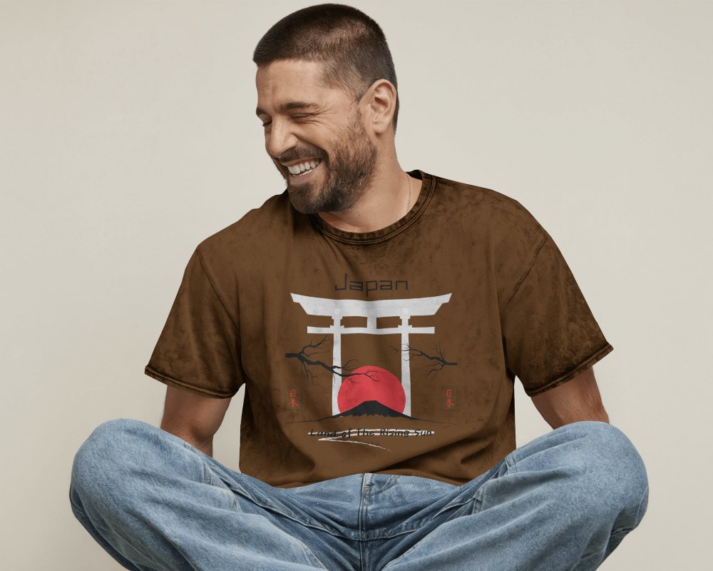 Acid Wash Relaxed T Shirt Mockup Male Model Smiling In Vintage Faded Grey Tee Casual And Trendy Look 0774