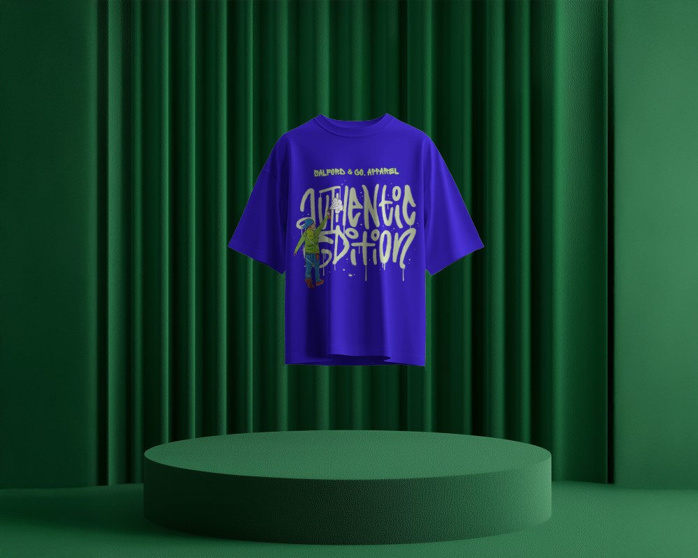 Modern Without People Unisex White Blank Oversized Round Neck T Shirt Mockup Floating On Green Stage With Draped Curtain Background Minimalist And Elegant Display 0779