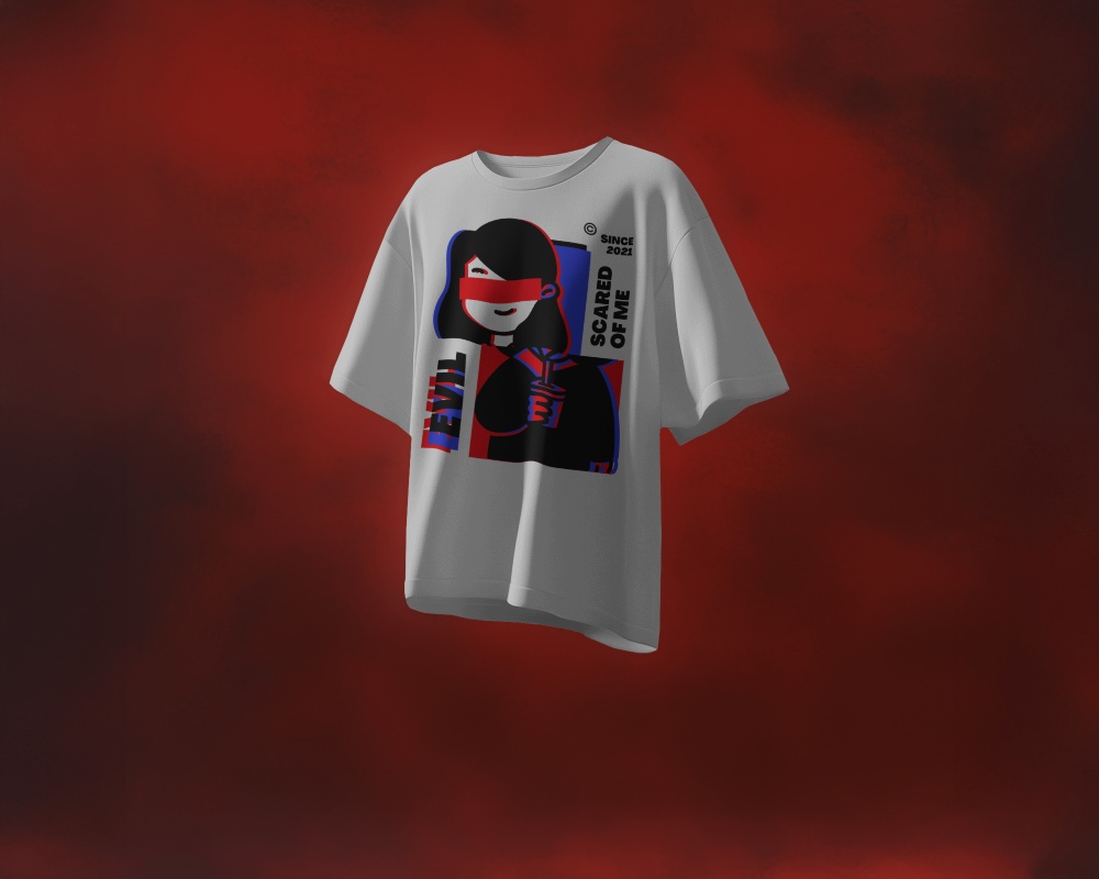 Floating T Shirt Mockup Moody Red Smoky Background Dramatic Lighting Modern And Edgy Aesthetic 0810