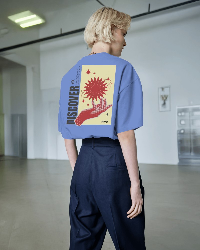 Discover Themed Tshirt Mockup Female Model Back View Retro 1990s Wear