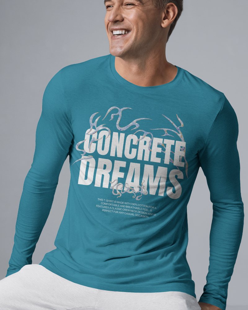 Modern Blank White Men Long Sleeve T Shirt Mockup Smiling Male Model In Casual Outfit Against Neutral Background 0822