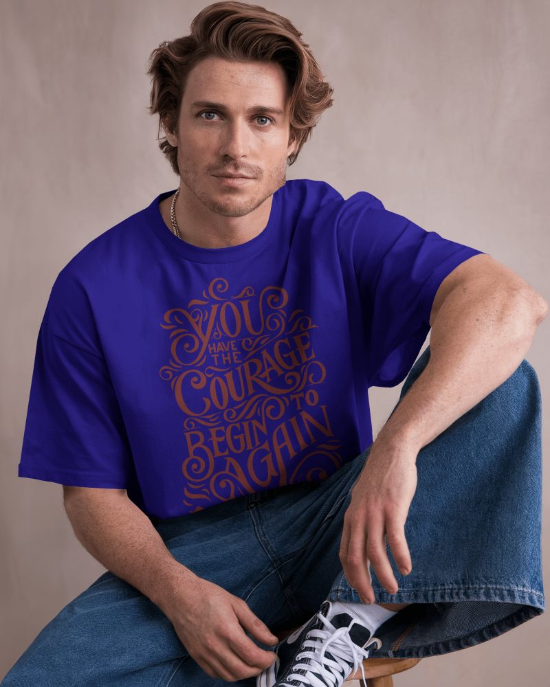 Relaxed Studio Blank Round Neck T Shirt Mockup Male Model In Light Gray Oversized Tee Casual Pose Soft Neutral Background 0824