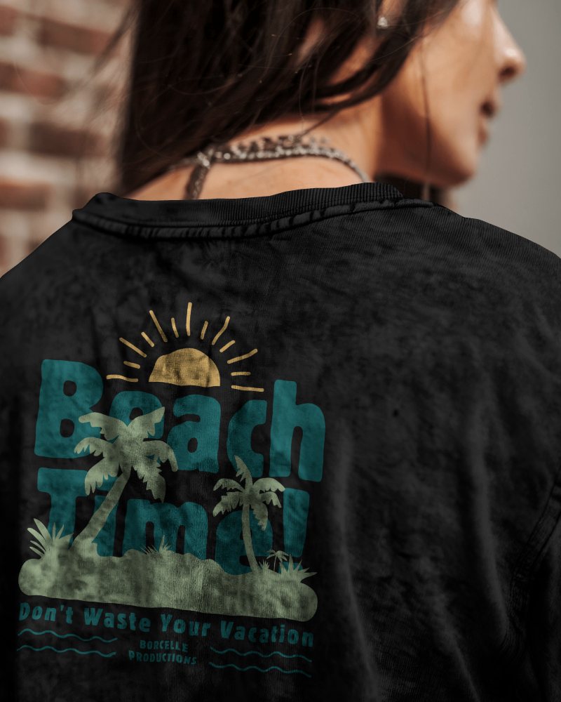 Vintage Acid Wash T Shirt Mockup Close Up Of Female Models Back Distressed Textured Fabric Urban Edgy Streetwear Style 0841