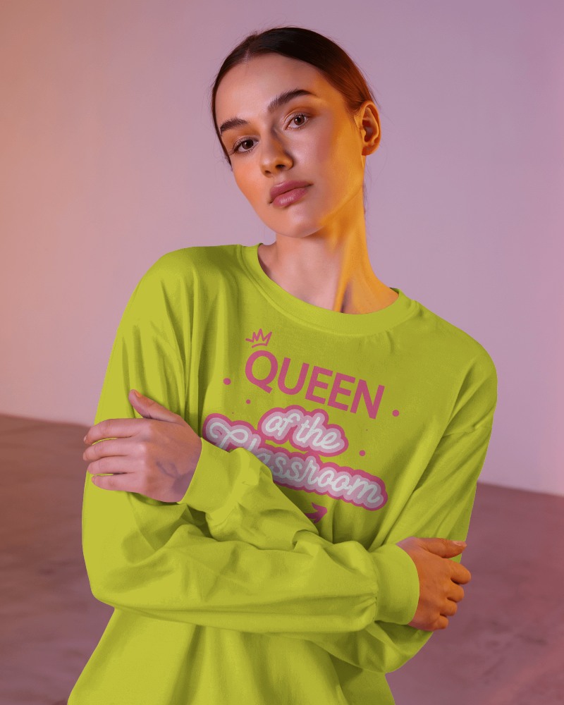 Artistic Lighting Women’s Round Neck Long Sleeve Mockup Women In Moody Pink And Orange Tones Modern And Stylish Visual 0842
