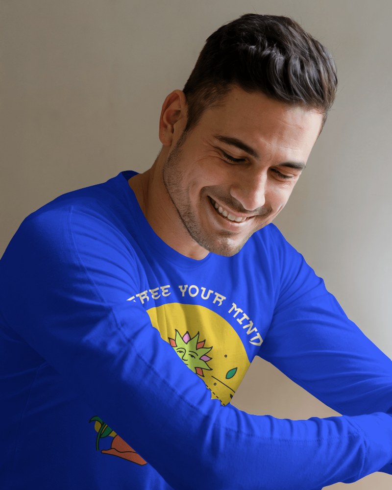 Smiling Male Model Long Sleeve T Shirt Mockup Relaxed Pose Soft Natural Lighting Warm And Casual Ambience 0855