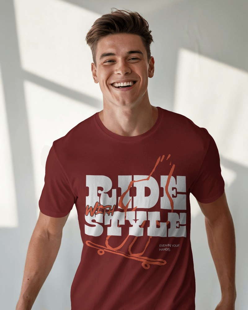 Smiling Male Model T Shirt Mockup Bright Natural Lighting Sunlit Interior Casual And Fresh Ambience 0857