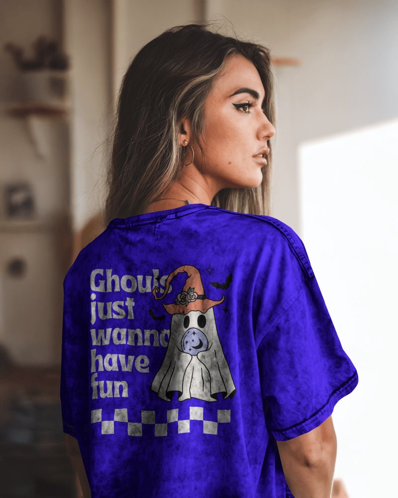 Boho Chic Acid Wash T Shirt Mockup Female Model In Sunlit Cozy Interior Soft Natural Lighting Trendy And Vintage Inspired Aesthetic 0863