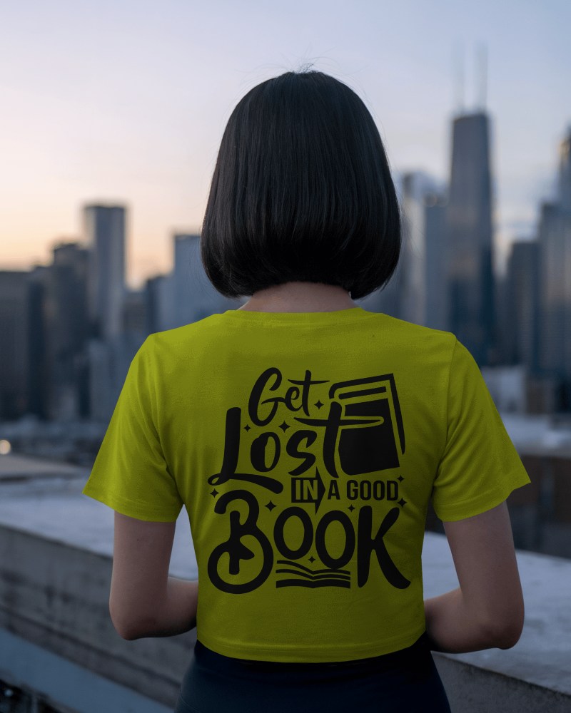 Cityscape Backview T Shirt Mockup Female Model With Short Black Hair Overlooking Urban Skyline At Dusk Modern And Serene Atmosphere 0870