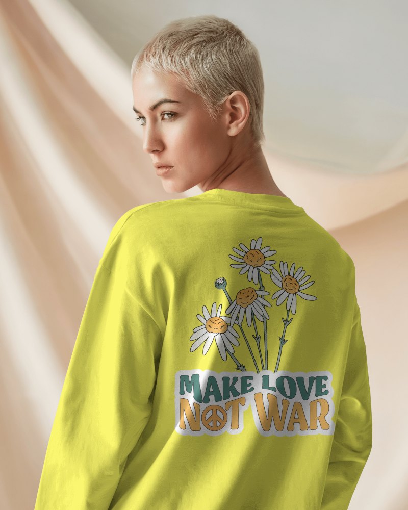 Soft Drape Backdrop Back View Blank White Long Sleeve Mockup Serious Short Haired Female Model In Natural Lighting Minimal And Elegant Style 0891