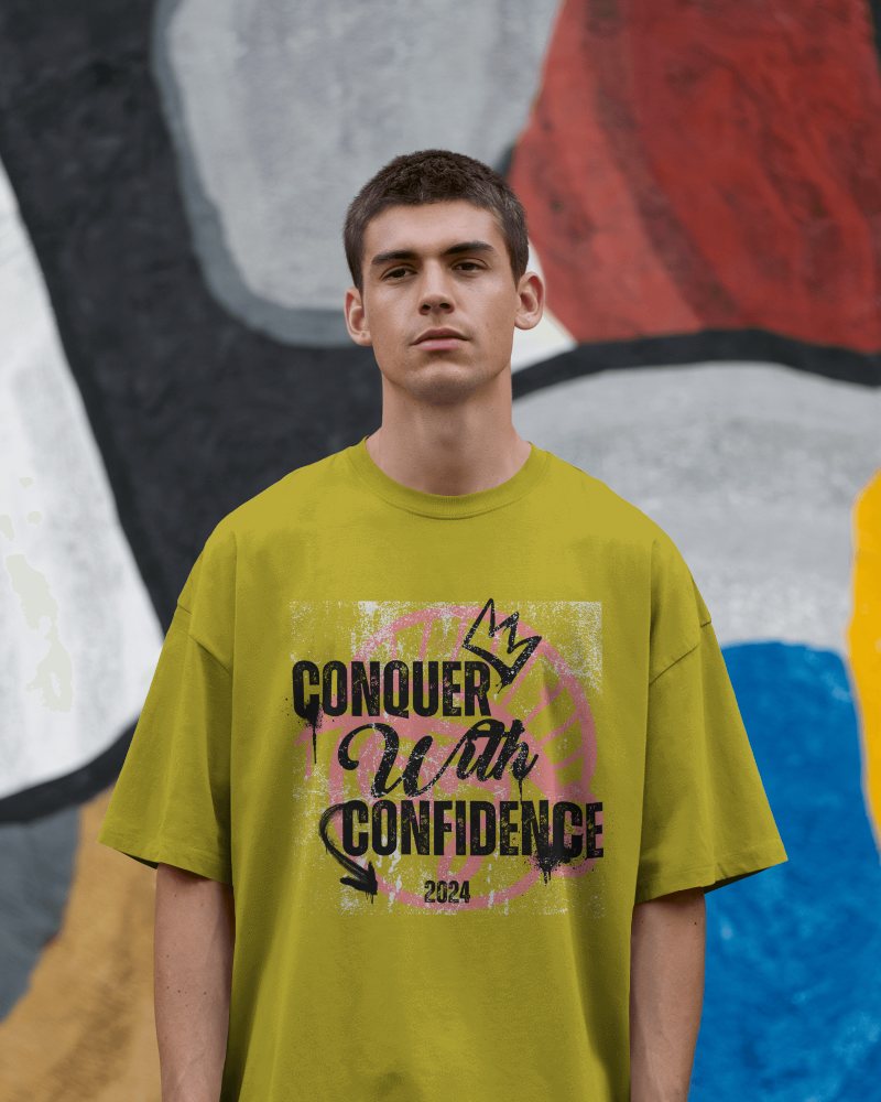 Urban Tshirt Mockup Male Model In Oversized Tee Standing Against Bold Colorful Graffiti Wall Streetwear And Artistic Vibe 0909