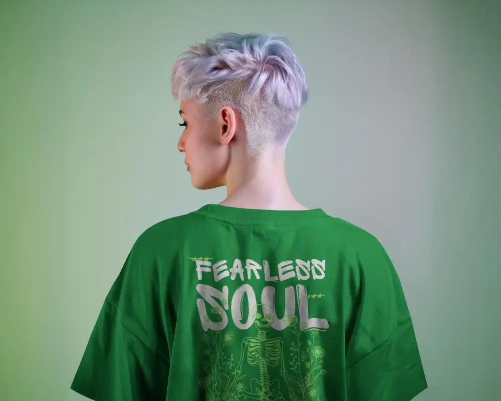 Minimal Studio Tshirt Mockup Woman With Faded Undercut Wearing Loose White Tee