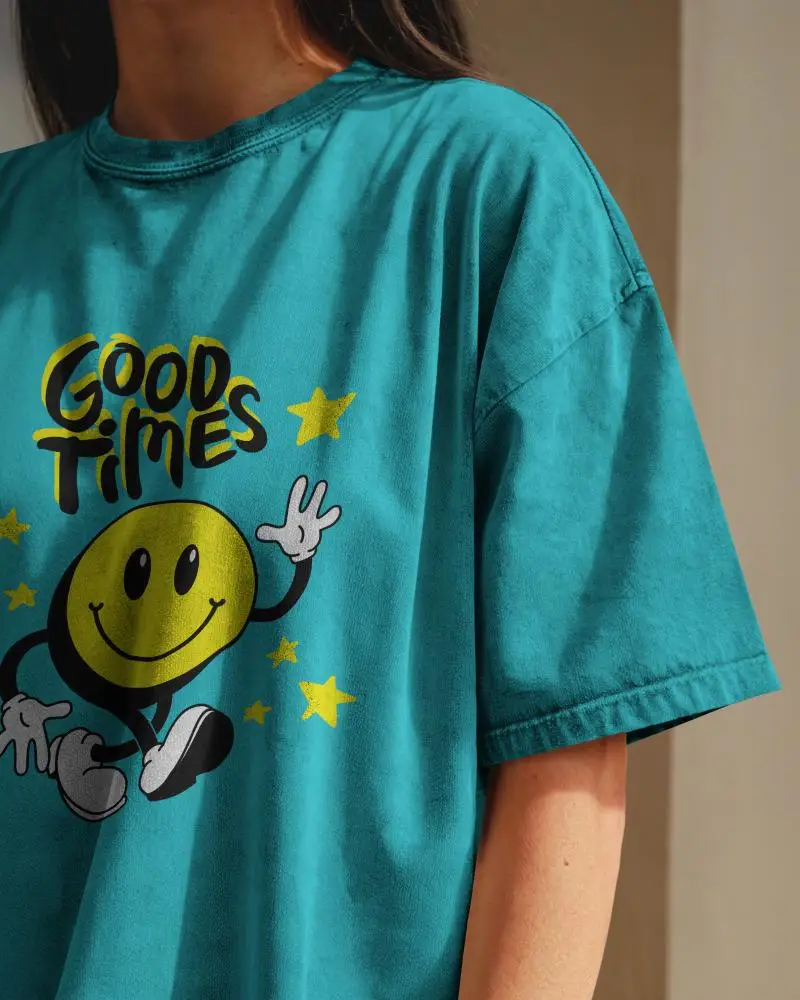 Sunlit Acid Wash Tshirt Mockup Female Model Cropped Frame Closeup On Fabric Texture And Print Ready Design Soft Shadows And Natural Light