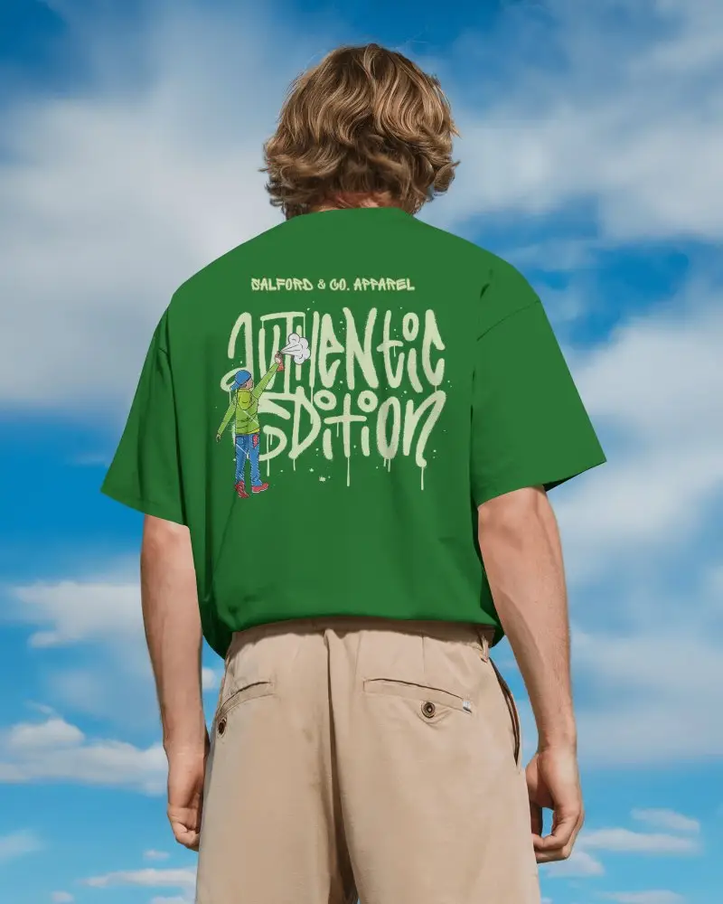 Outdoor Back View T Shirt Mockup Male Model Wearing Boxy White Tee Under Clear Blue Sky Relaxed Summer Vibe