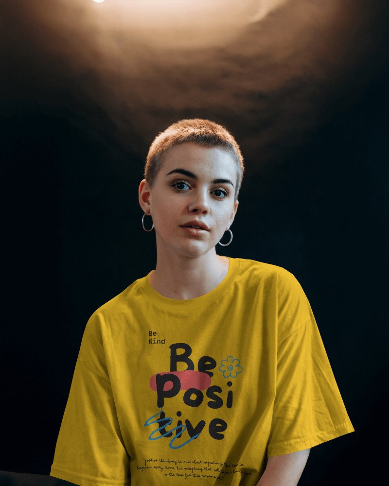 Modern Portrait T Shirt Mockup Female Model With Buzzcut Wearing White Tee In Moody Studio Lighting Minimalist And Edgy Aesthetic 0861