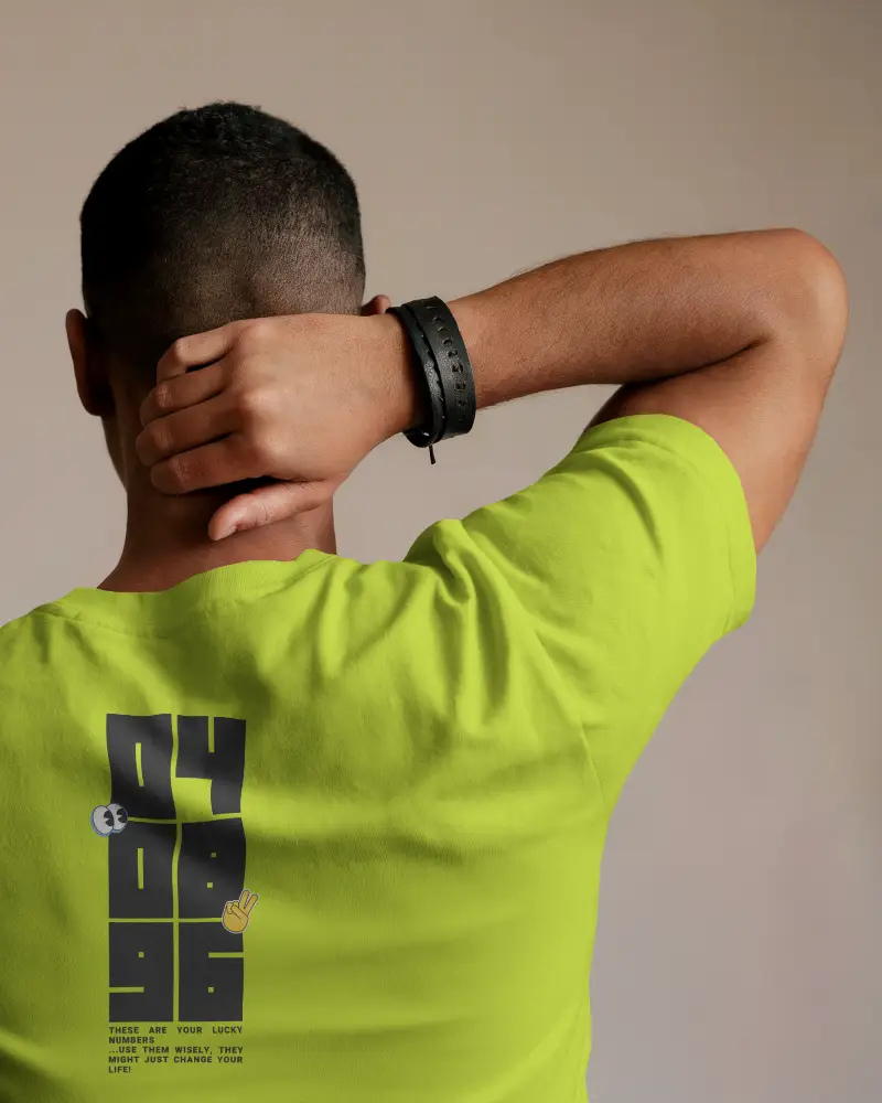 Studio Backview Tshirt Mockup Man In White Tee Hand On Head Neutral Backdrop Clean Lighting