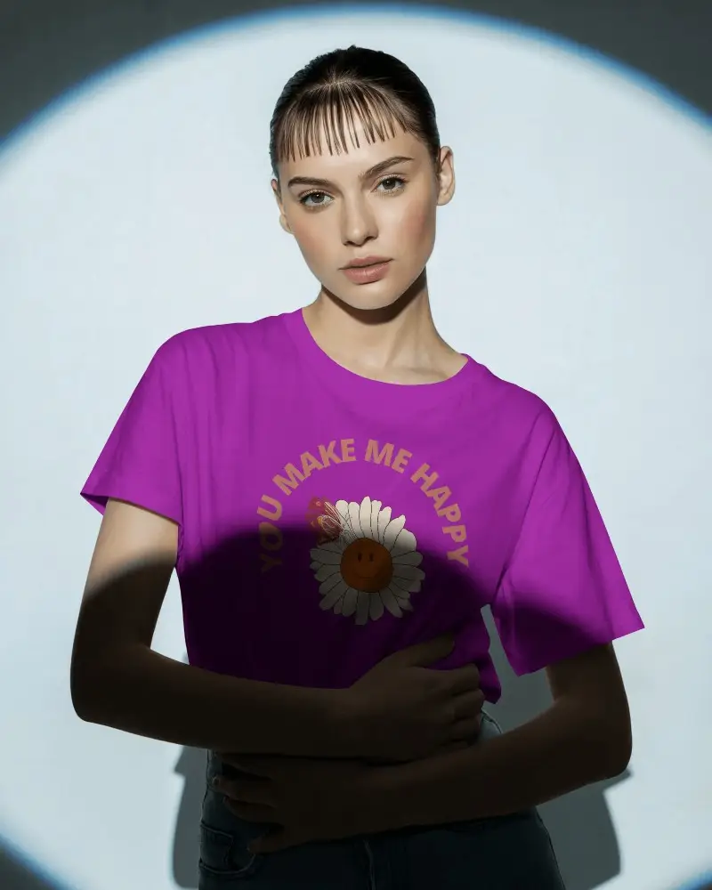 Moody Lighting T Shirt Mockup Young Woman In Artistic Shadow Circle Contrast Scene