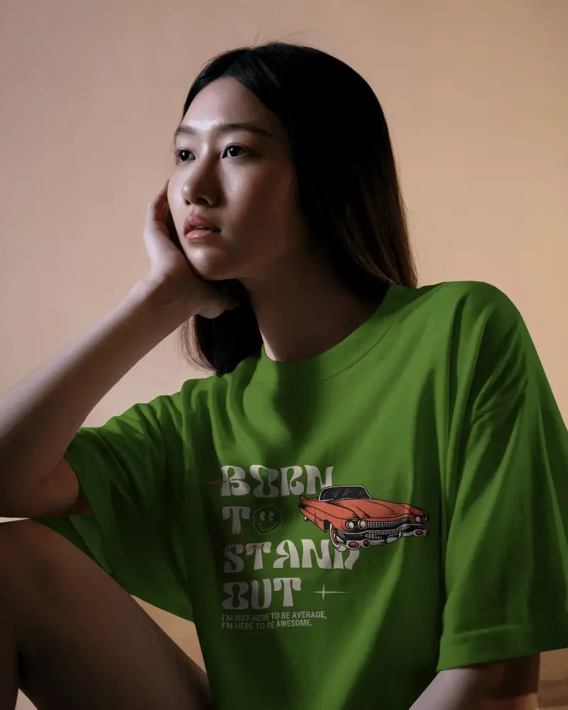 Oversized White Shirt Mockup With Modern Soft Shadow Effect On Serene Young Woman