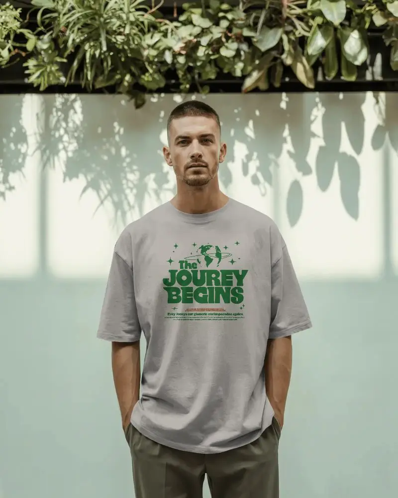 Male Model Wearing Minimalist Plain Tshirt Mockup For Clothing Brand Advertising