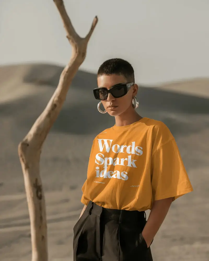 Stylish Relaxed Fit Tshirt For Women With Modern Casual Wear And Desert Backdrop Look