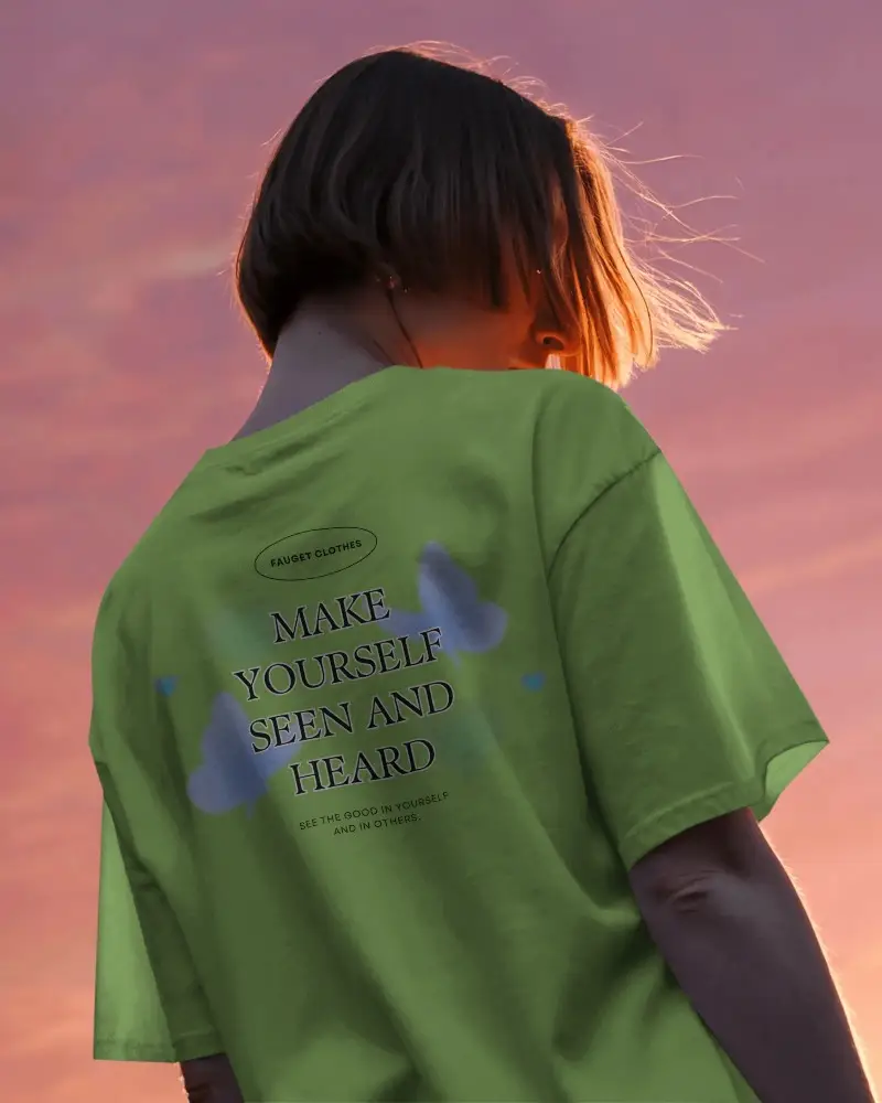 Comfortable Relaxed Fit Tshirt Mockup View Model Sunset Casual Wear Basic Style Fashion