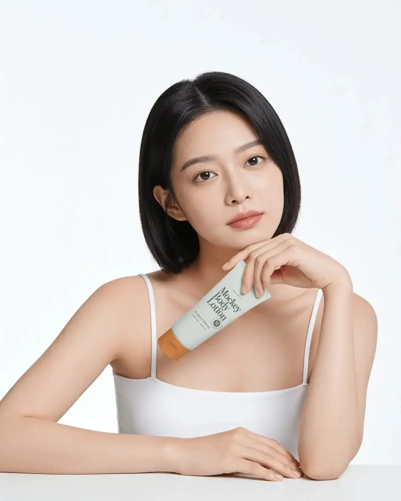 Woman Holding Skincare Tube Mockup For Beauty Product Promotion And Advertisement
