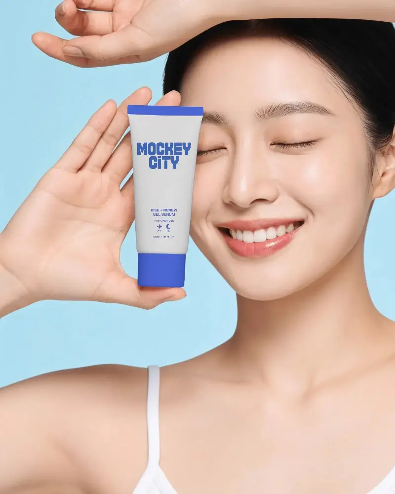 Natural Skin Care Tube Mockup Holder With Smiling Face Perfect For Beauty Products Promotion