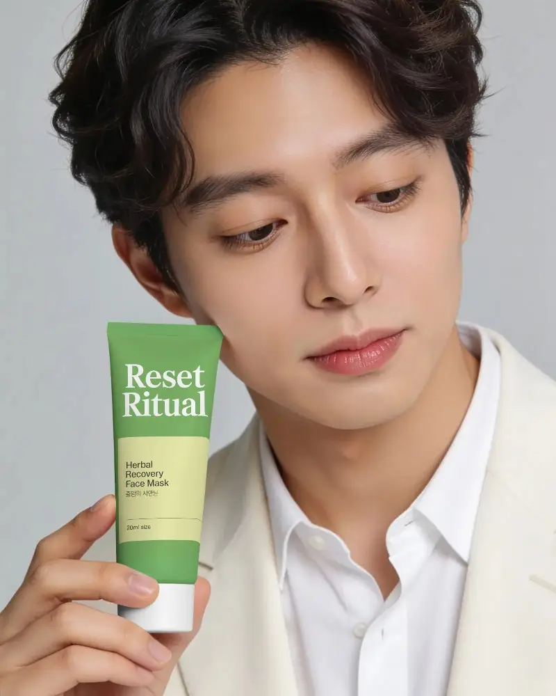 Skincare Product Tube Mockup With Matte Finish Held By Male Model For Brand Presentation