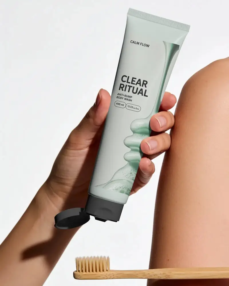 Eco Friendly Toothpaste Tube Mockup With Hand And Natural Bamboo Toothbrush For Dental Care